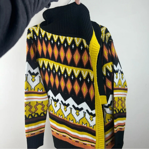 Baciano Open Knit Geometric Waterfall Cardigan Boho Southwestern Fair Isle Retro - Picture 9 of 12